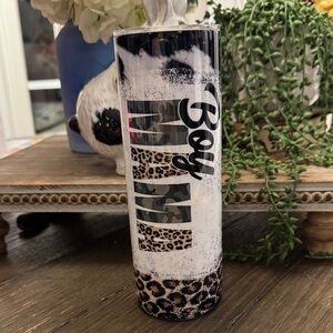 Boy Mama Leopard & Camo Skinny Tumbler - White